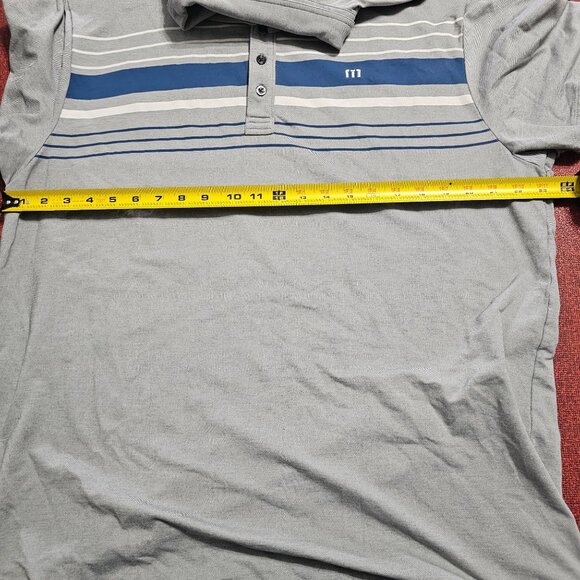Travis Mathew Performance Polo Shirt XXL Gray & Blue Stripes Short Sleeve Golf - Picture 7 of 10